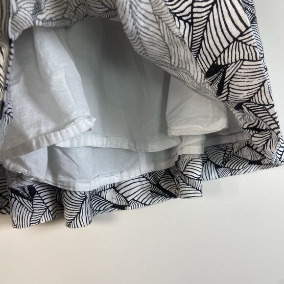 Loft 100% Linen Circle Skirt Black White Leaf Print Pleated Pockets Size 12 - Picture 2 of 10